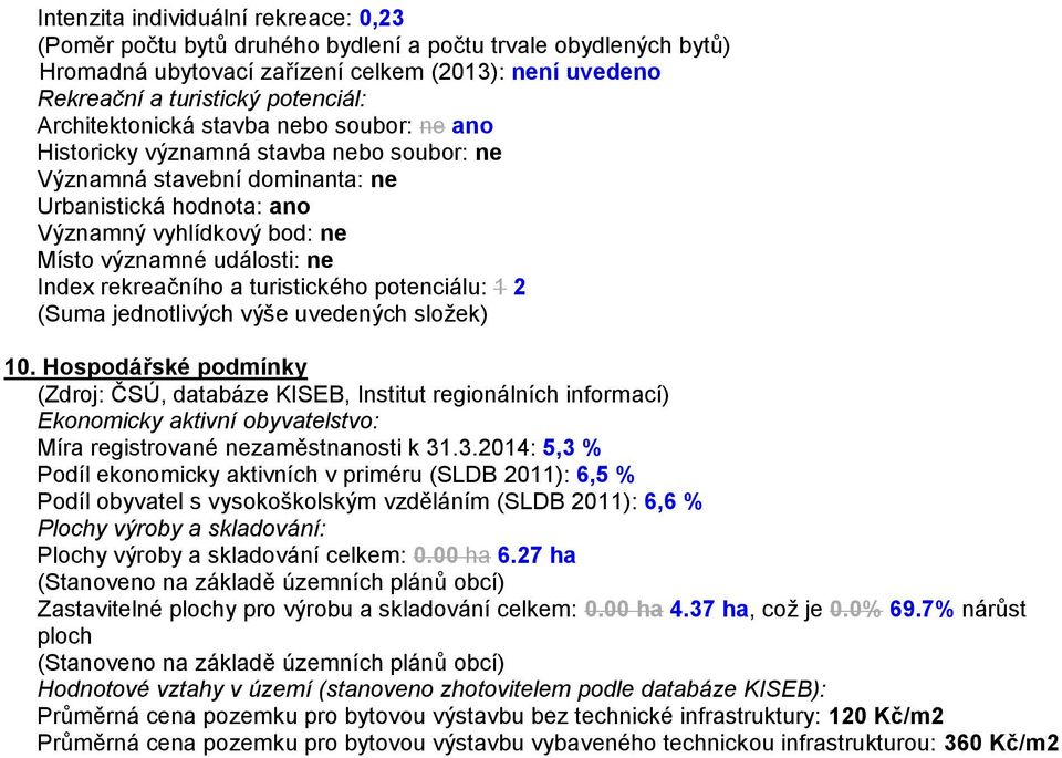 rekreačního a turistického potenciálu: 1 2 (Suma jednotlivých výše uvedených složek) 10.