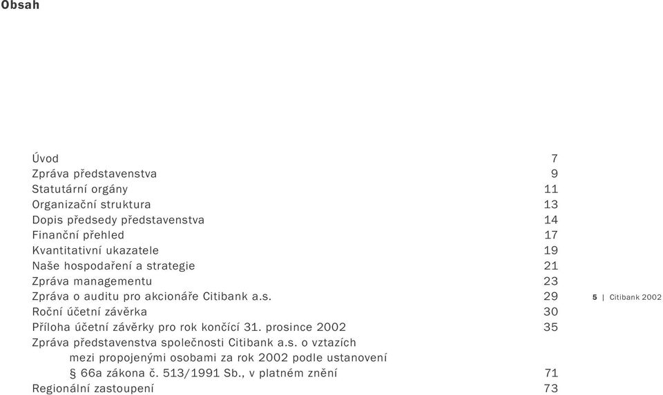 prosince 2002 35 Zpráva představenstva společnosti Citibank a.s. o vztazích mezi propojenými osobami za rok 2002 podle ustanovení 66a zákona č.