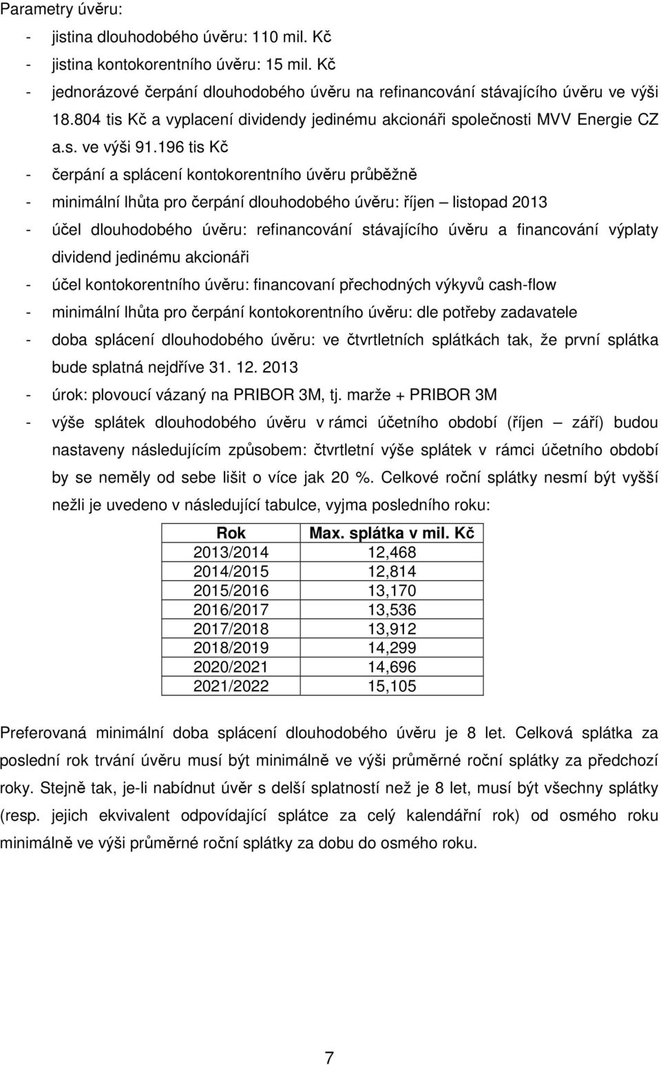 196 tis Kč - čerpání a splácení kontokorentního úvěru průběžně - minimální lhůta pro čerpání dlouhodobého úvěru: říjen listopad 2013 - účel dlouhodobého úvěru: refinancování stávajícího úvěru a