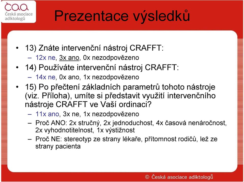 Příloha), umíte si představit využití intervenčního nástroje CRAFFT ve Vaší ordinaci?