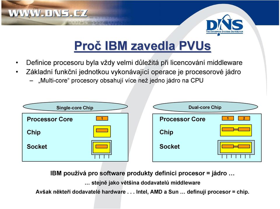 Processor Core 1 Chip Socket Dual-core Chip Processor Core 1 2 Chip Socket IBM používá pro software produkty definici