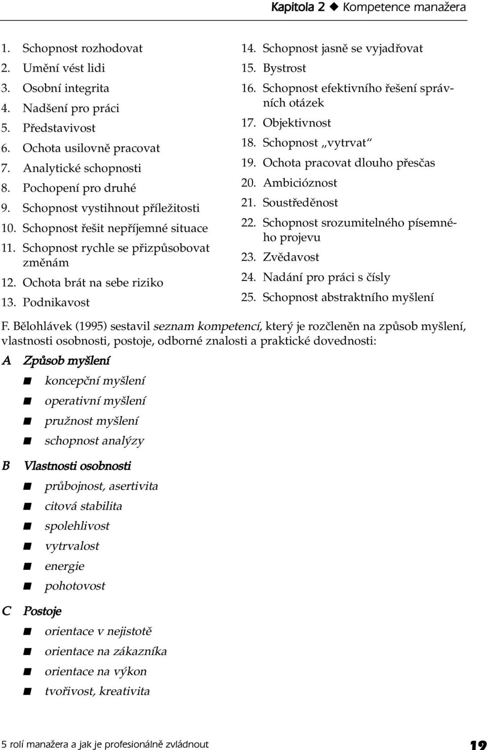 Schopnost jasně se vyjadřovat 15. Bystrost 16. Schopnost efektivního řešení správních otázek 17. Objektivnost 18. Schopnost vytrvat 19. Ochota pracovat dlouho přesčas 20. Ambicióznost 21.