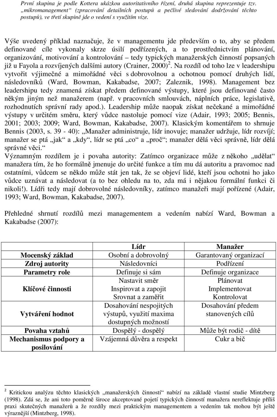 Výše uvedený příklad naznačuje, že v managementu jde především o to, aby se předem definované cíle vykonaly skrze úsilí podřízených, a to prostřednictvím plánování, organizování, motivování a