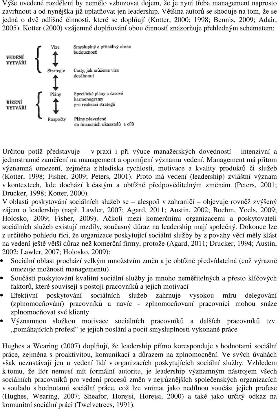 Kotter (2000) vzájemné doplňování obou činností znázorňuje přehledným schématem: Určitou potíž představuje v praxi i při výuce manažerských dovedností - intenzivní a jednostranné zaměření na