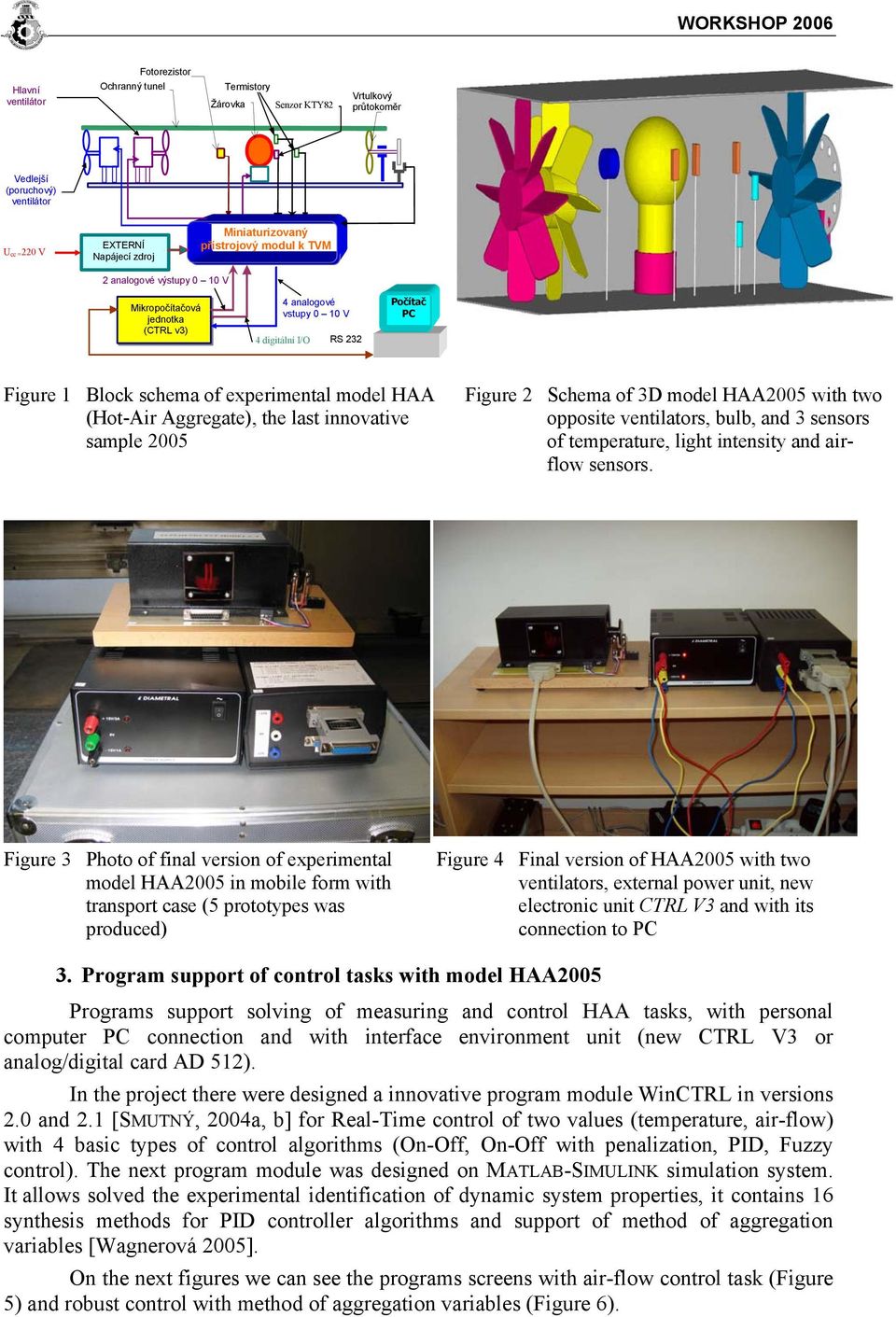 the last innovative sample 2005 Figure 2 Schema of 3D model HAA2005 with two opposite ventilators, bulb, and 3 sensors of temperature, light intensity and airflow sensors.