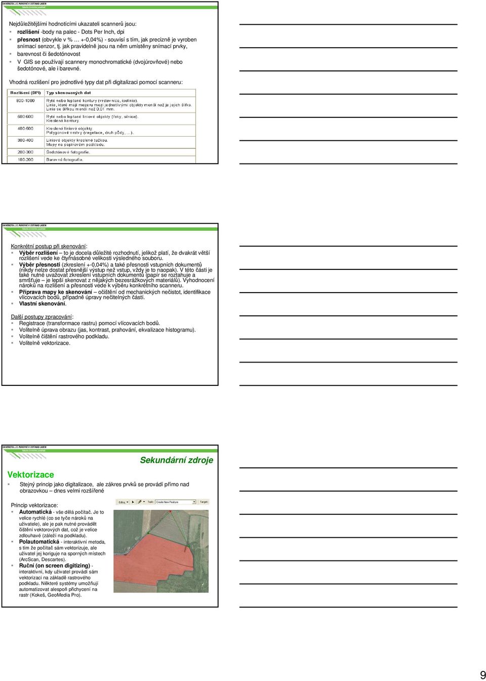 Vhodná rozlišení pro jednotlivé typy dat při digitalizaci pomocí scanneru: Konkrétní postup při skenování: Výběr rozlišení to je docela důležité rozhodnutí, jelikož platí, že dvakrát větší rozlišení