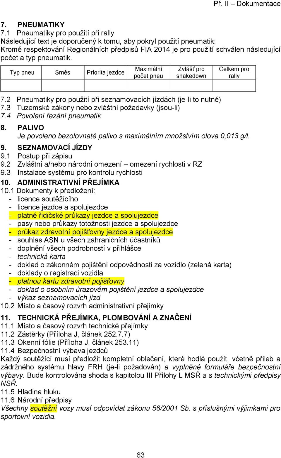 typ pneumatik. Typ pneu Směs Priorita jezdce Maximální počet pneu Zvlášť pro shakedown Celkem pro rally 7.2 Pneumatiky pro použití při seznamovacích jízdách (je-li to nutné) 7.