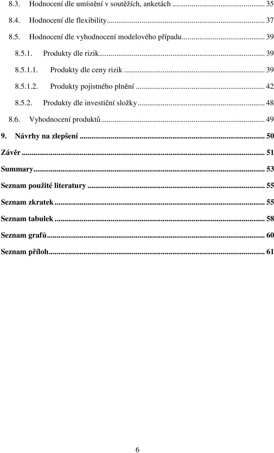 .. 48 8.6. Vyhodnocení produktů... 49 9. Návrhy na zlepšení... 50 Závěr... 51 Summary... 53 Seznam použité literatury.