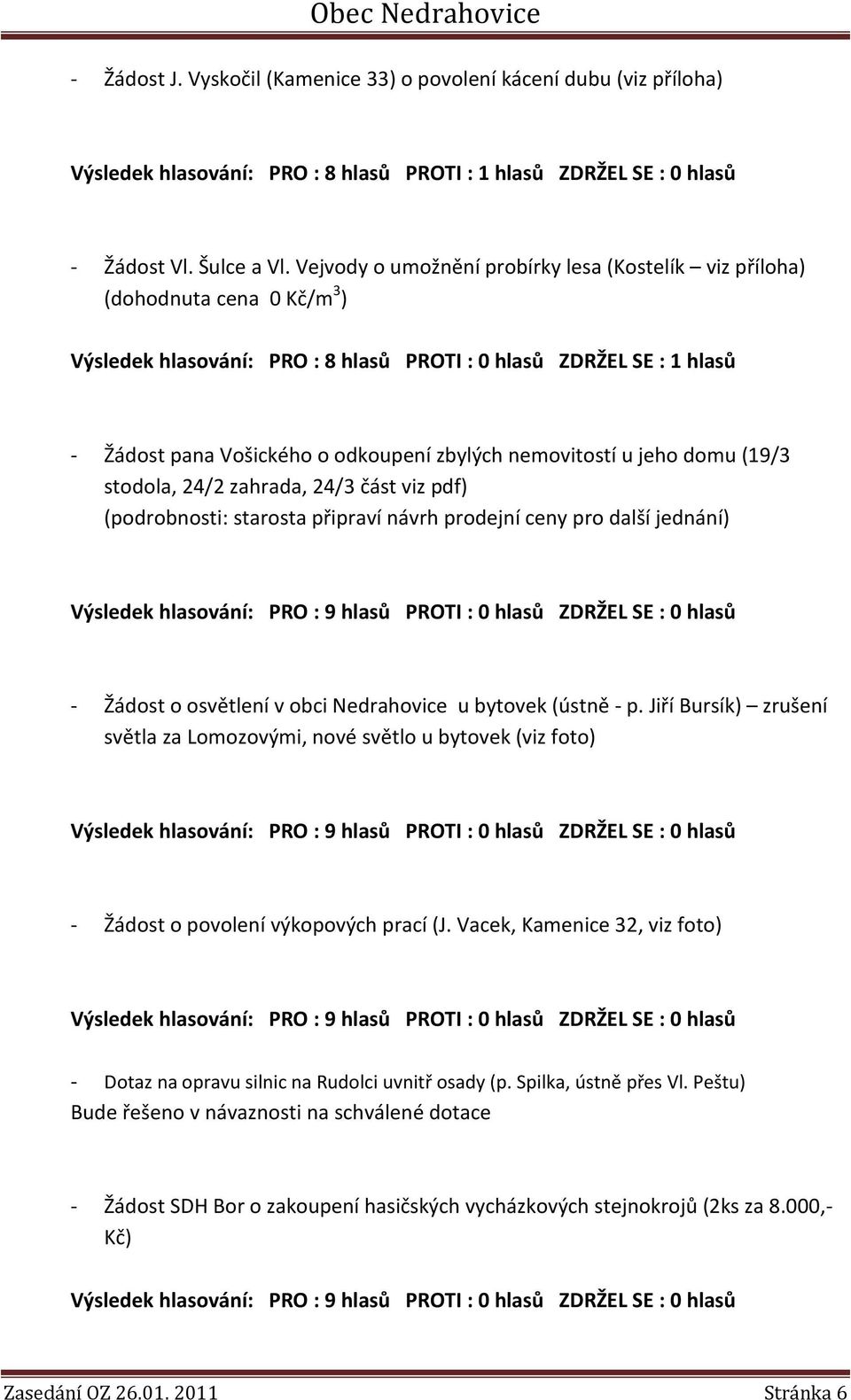 nemovitostí u jeho domu (19/3 stodola, 24/2 zahrada, 24/3 část viz pdf) (podrobnosti: starosta připraví návrh prodejní ceny pro další jednání) Žádost o osvětlení v obci Nedrahovice u bytovek (ústně p.