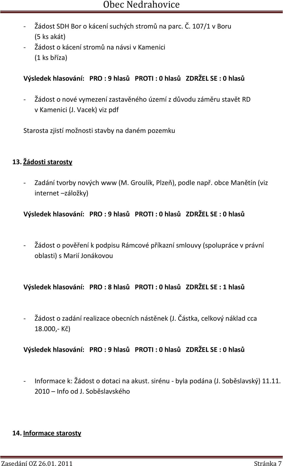 Vacek) viz pdf Starosta zjistí možnosti stavby na daném pozemku 13. Žádosti starosty Zadání tvorby nových www (M. Groulík, Plzeň), podle např.