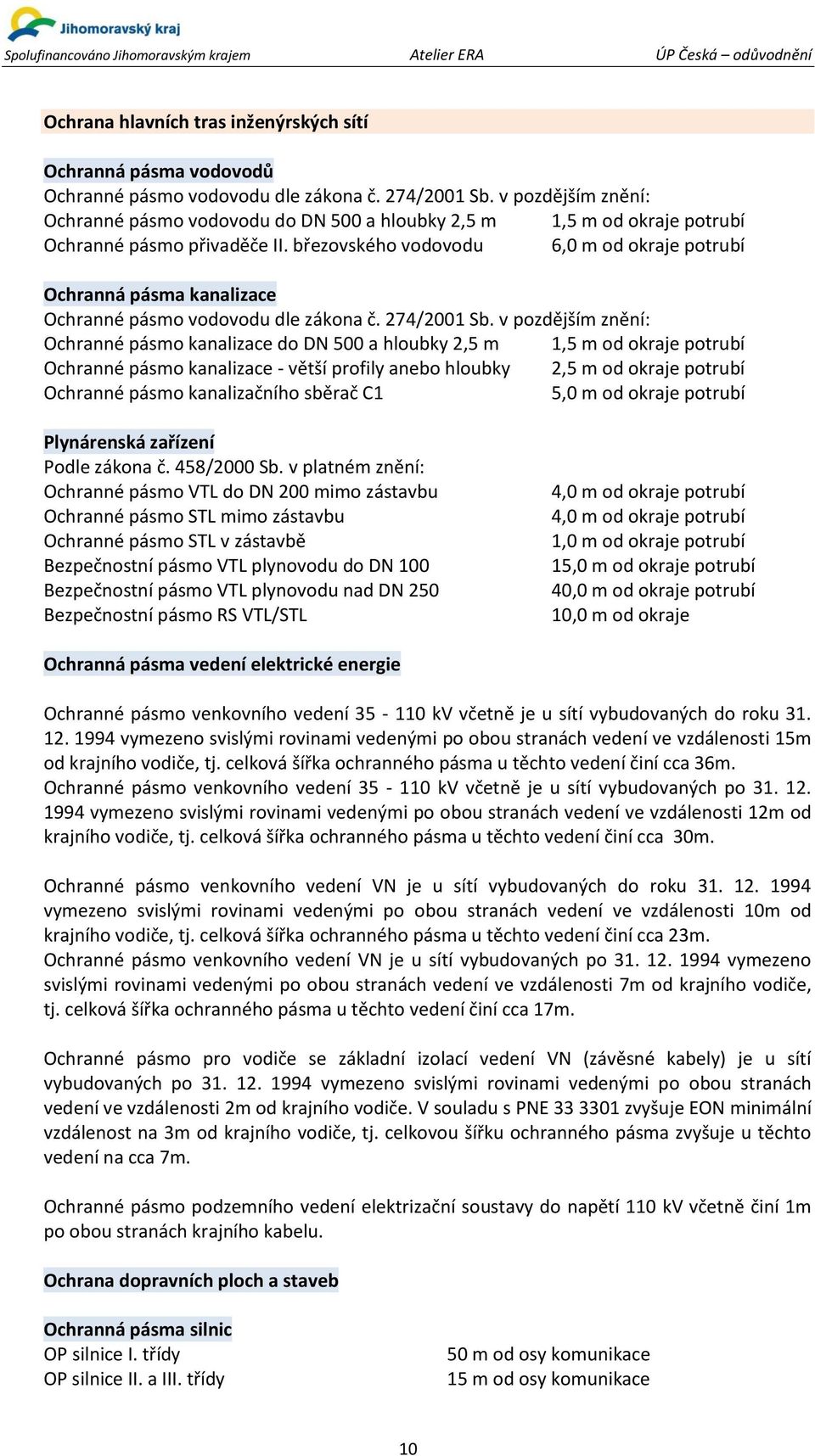 březovského vodovodu 6,0 m od okraje potrubí Ochranná pásma kanalizace Ochranné pásmo vodovodu dle zákona č. 274/2001 Sb.