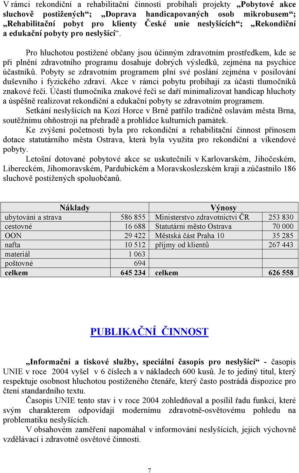 Pro hluchotou postižené občany jsou účinným zdravotním prostředkem, kde se při plnění zdravotního programu dosahuje dobrých výsledků, zejména na psychice účastníků.