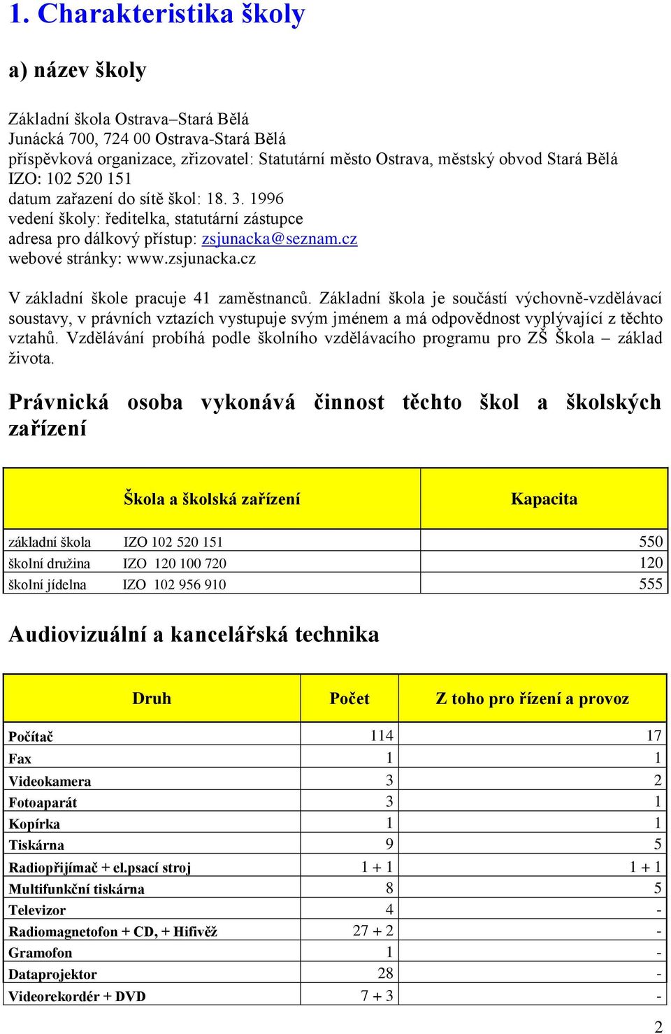 Základní škola je součástí výchovně-vzdělávací soustavy, v právních vztazích vystupuje svým jménem a má odpovědnost vyplývající z těchto vztahů.