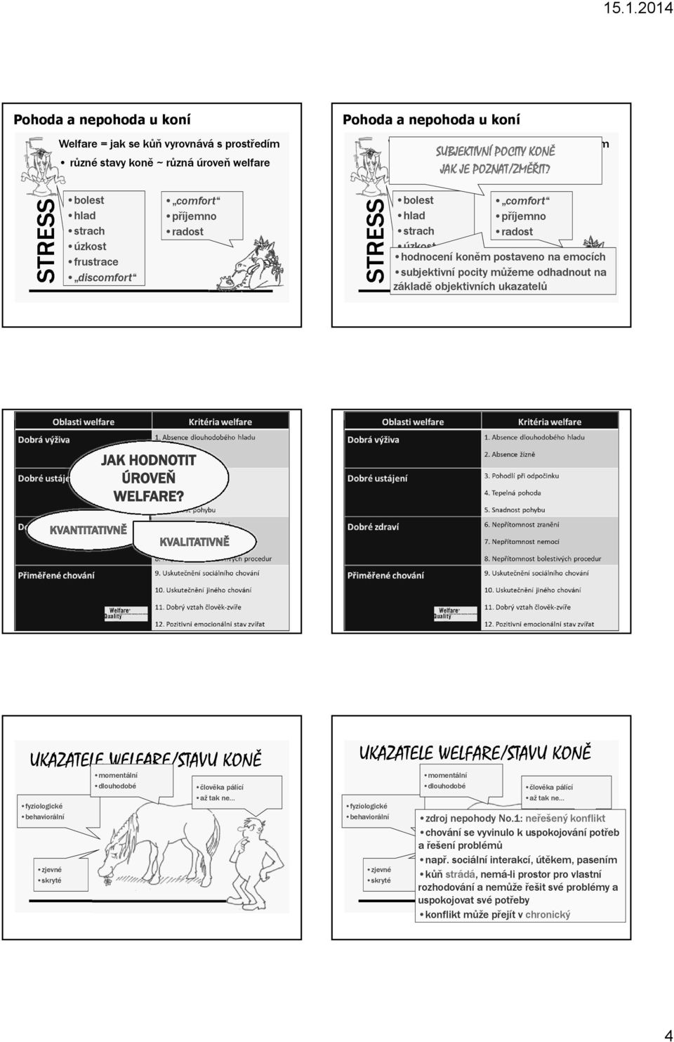 STRESS bolest hlad strach úzkost frustrace discomfort comfort příjemno radost STRESS bolest hlad strach úzkost frustrace discomfort comfort příjemno radost hodnocení koněm postaveno na emocích