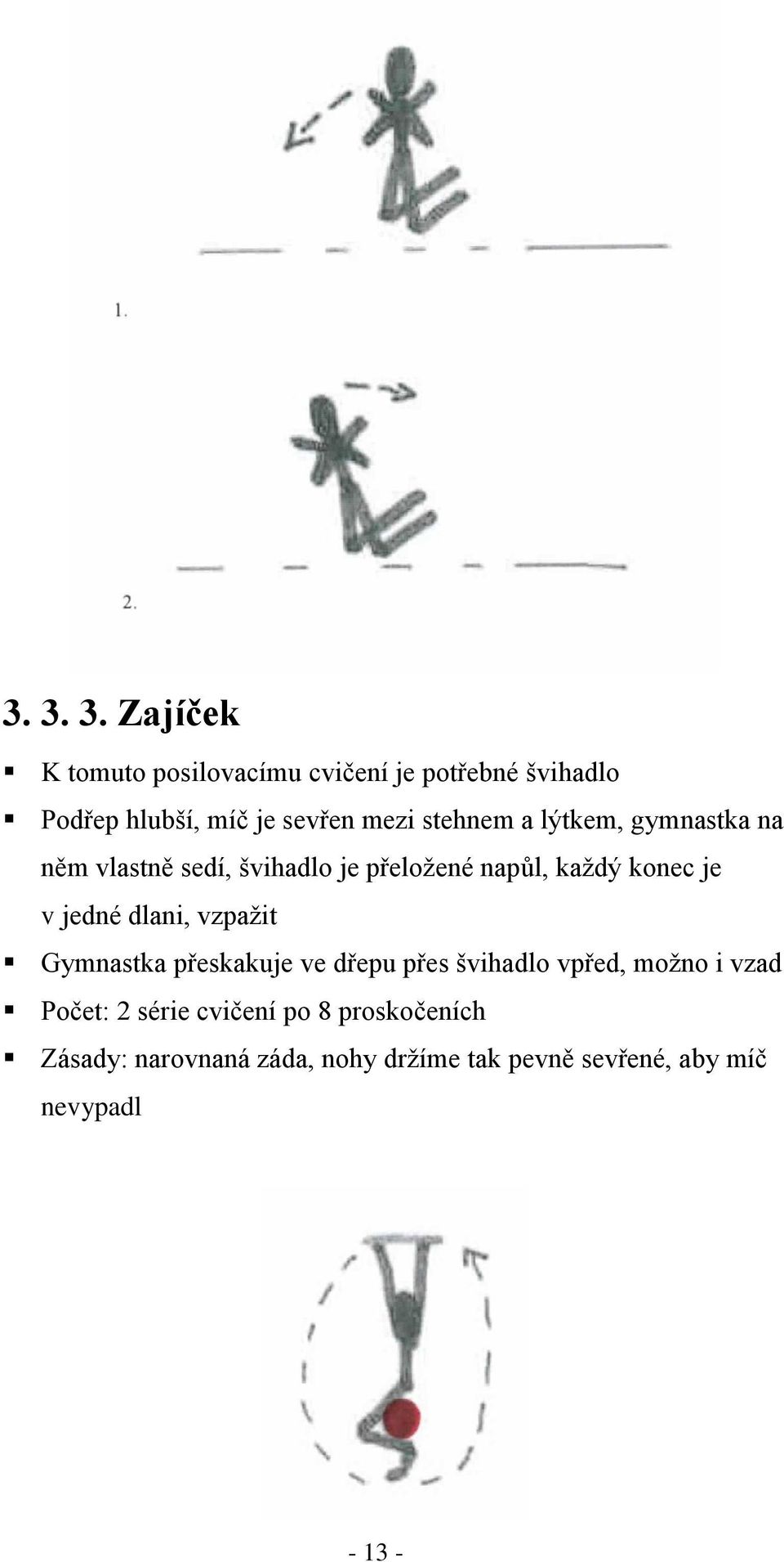 jedné dlani, vzpaţit Gymnastka přeskakuje ve dřepu přes švihadlo vpřed, moţno i vzad Počet: 2 série