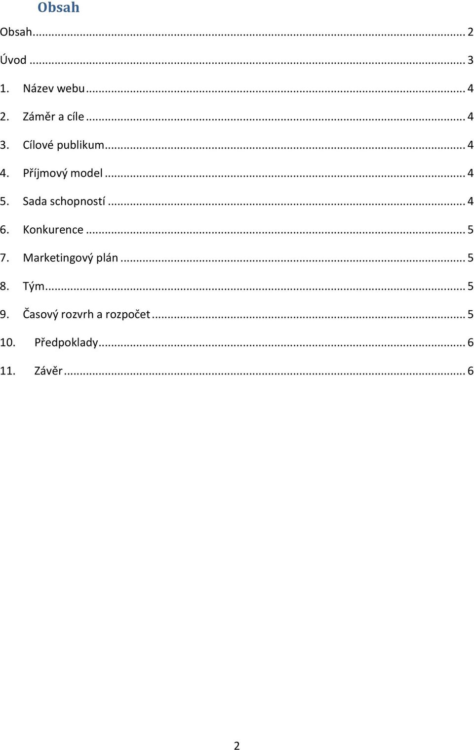 .. 4 6. Konkurence... 5 7. Marketingový plán... 5 8. Tým... 5 9.