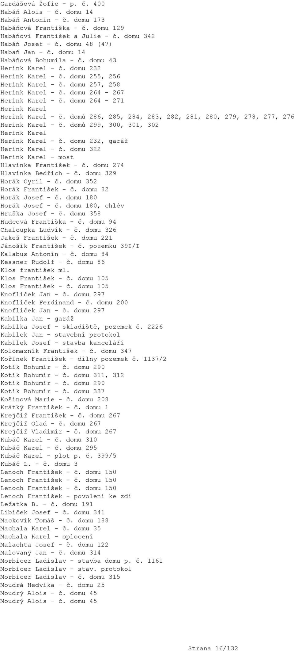 domu 264-271 Herink Karel Herink Karel - č. domů 286, 285, 284, 283, 282, 281, 280, 279, 278, 277, 276 Herink Karel - č. domů 299, 300, 301, 302 Herink Karel Herink Karel - č.