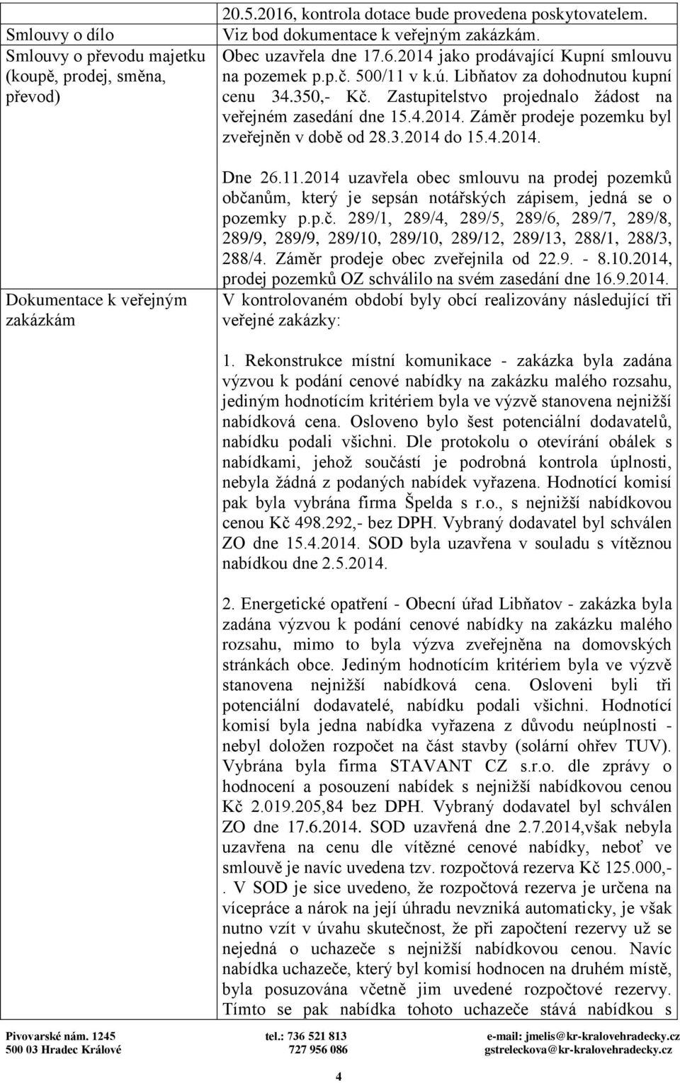 Zastupitelstvo projednalo žádost na veřejném zasedání dne 15.4.2014. Záměr prodeje pozemku byl zveřejněn v době od 28.3.2014 do 15.4.2014. Dne 26.11.