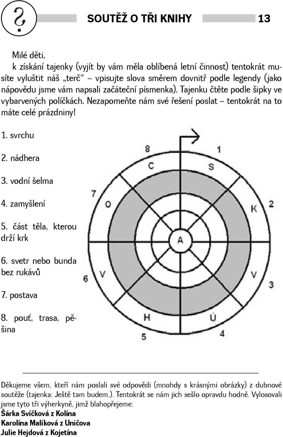 zamylení 5. část tìla, kterou drí krk 6. svetr nebo bunda bez rukávù 7. postava 8.