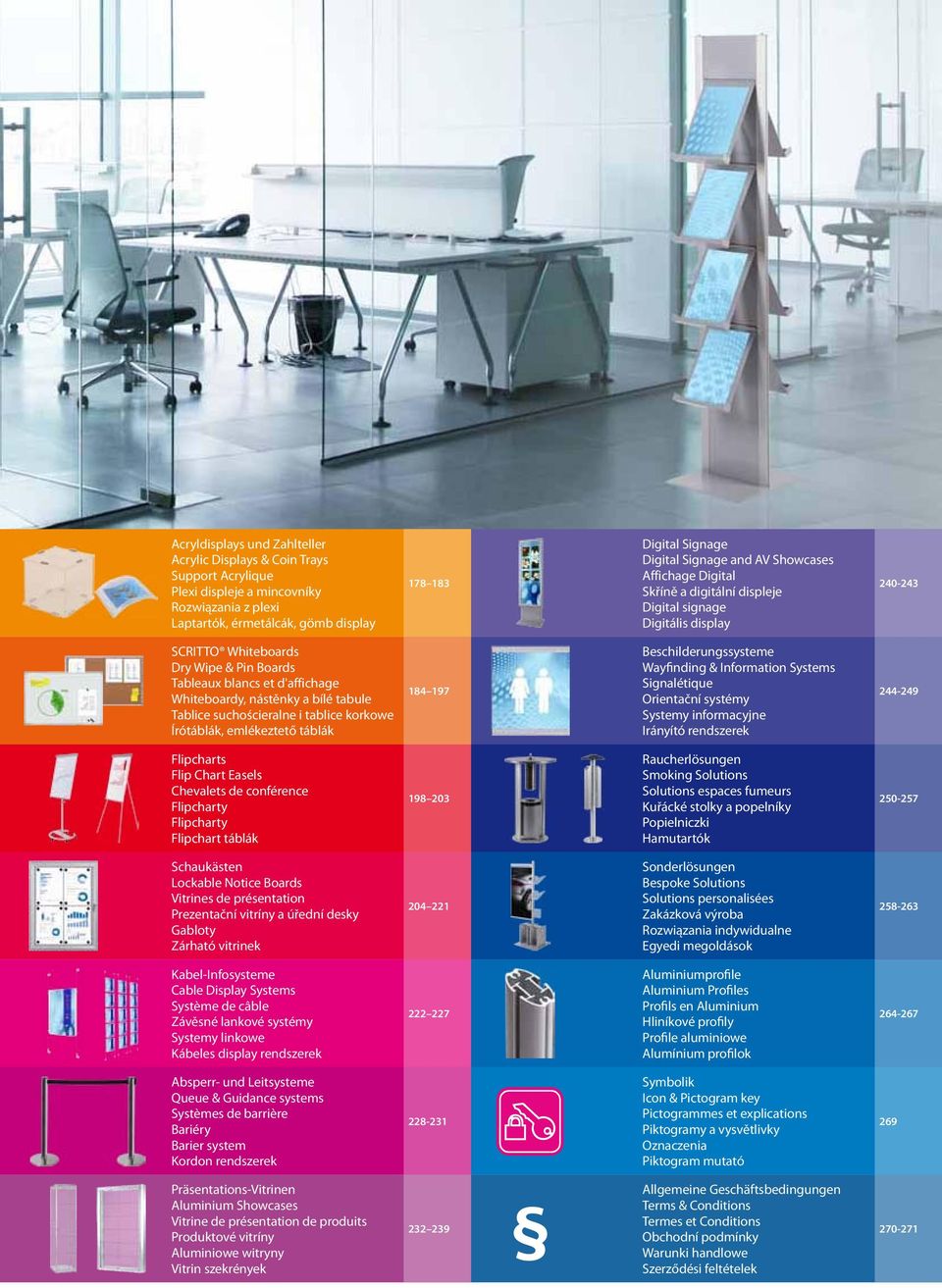 bílé tabule Tablice suchościeralne i tablice korkowe Írótáblák, emlékeztető táblák 184 197 Beschilderungssysteme Wayfinding & Information Systems Signalétique Orientační systémy Systemy informacyjne