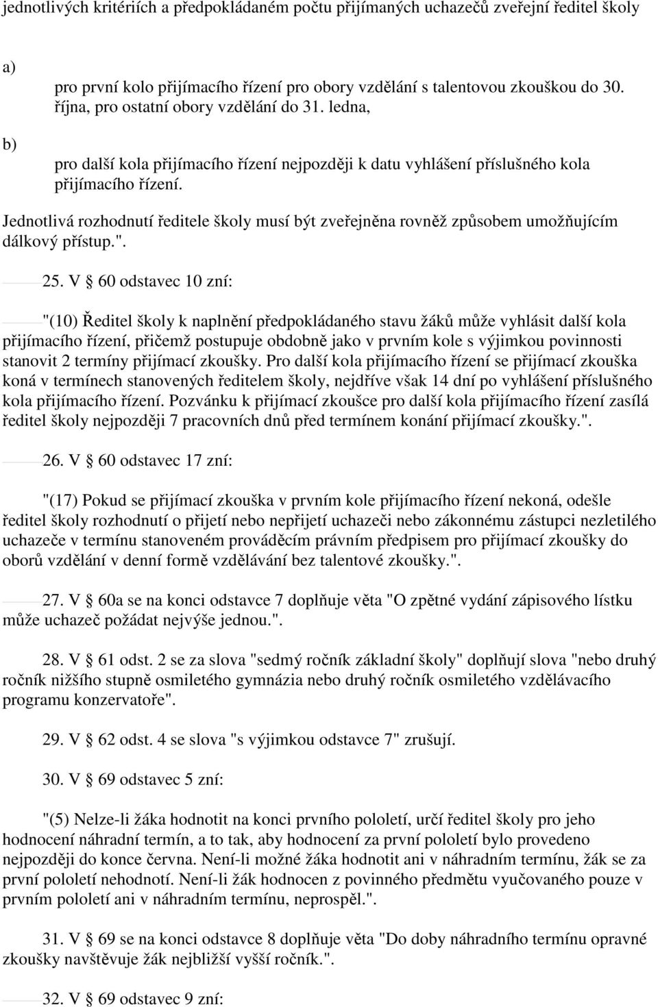 Jednotlivá rozhodnutí ředitele školy musí být zveřejněna rovněž způsobem umožňujícím dálkový přístup.". 25.