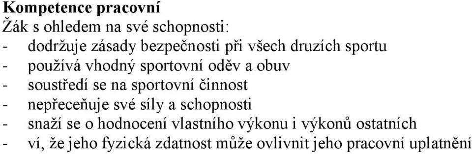 nepřeceňuje své síly a schopnosti - snaží se o hodnocení vlastního výkonu i