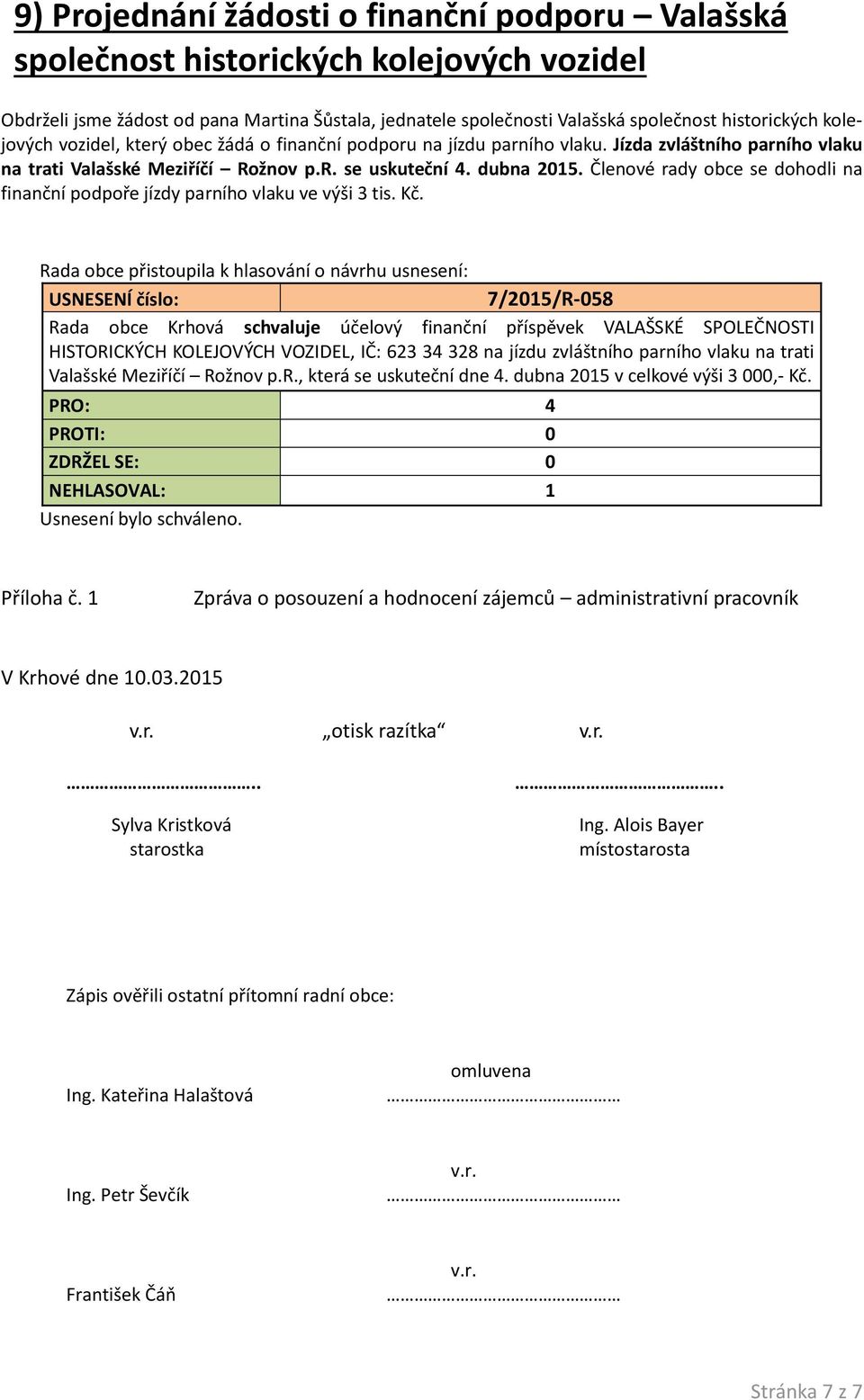 Členové rady obce se dohodli na finanční podpoře jízdy parního vlaku ve výši 3 tis. Kč.