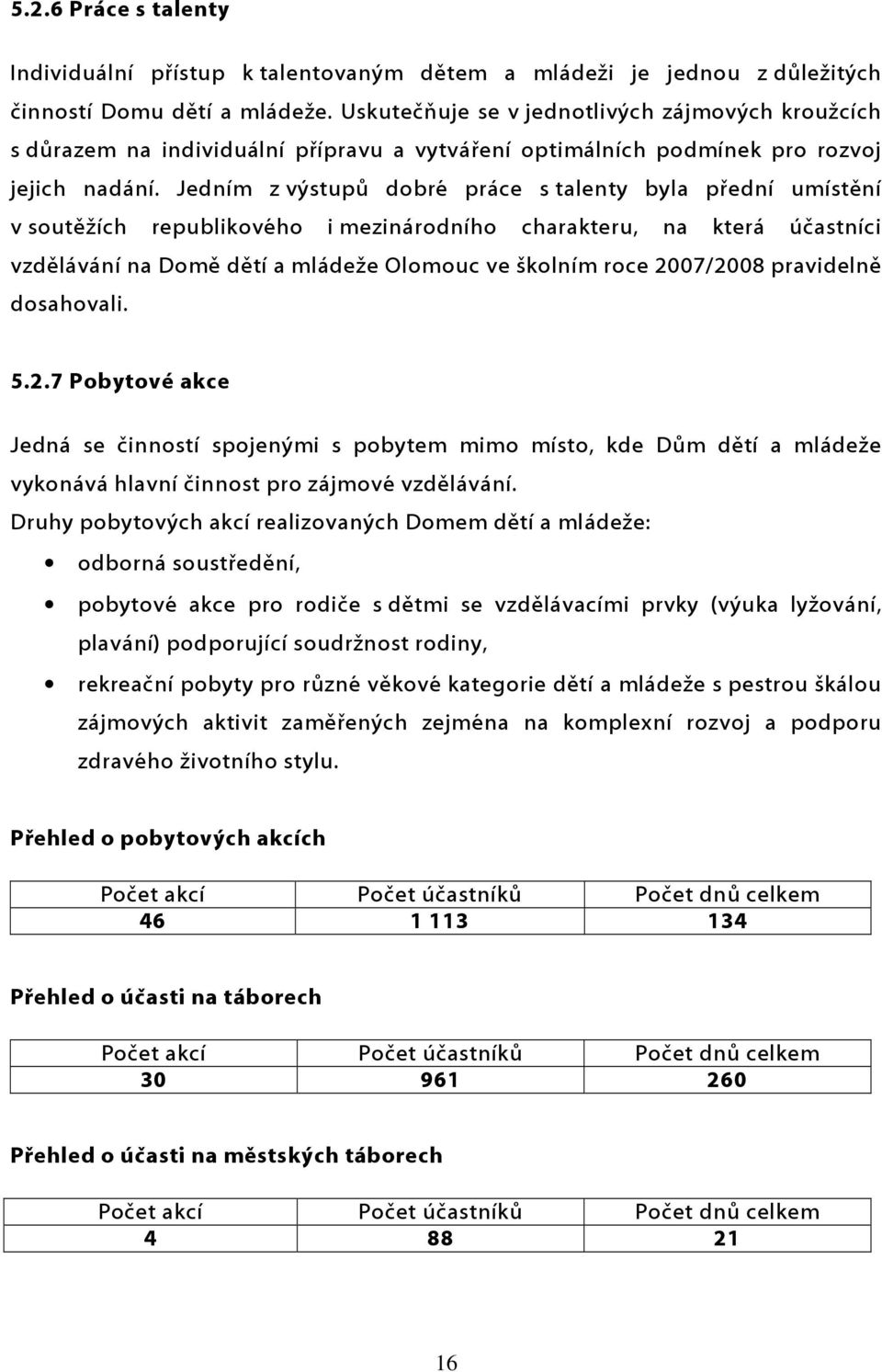 Jedním z výstupů dobré práce s talenty byla přední umístění v soutěžích republikového i mezinárodního charakteru, na která účastníci vzdělávání na Domě dětí a mládeže Olomouc ve školním roce