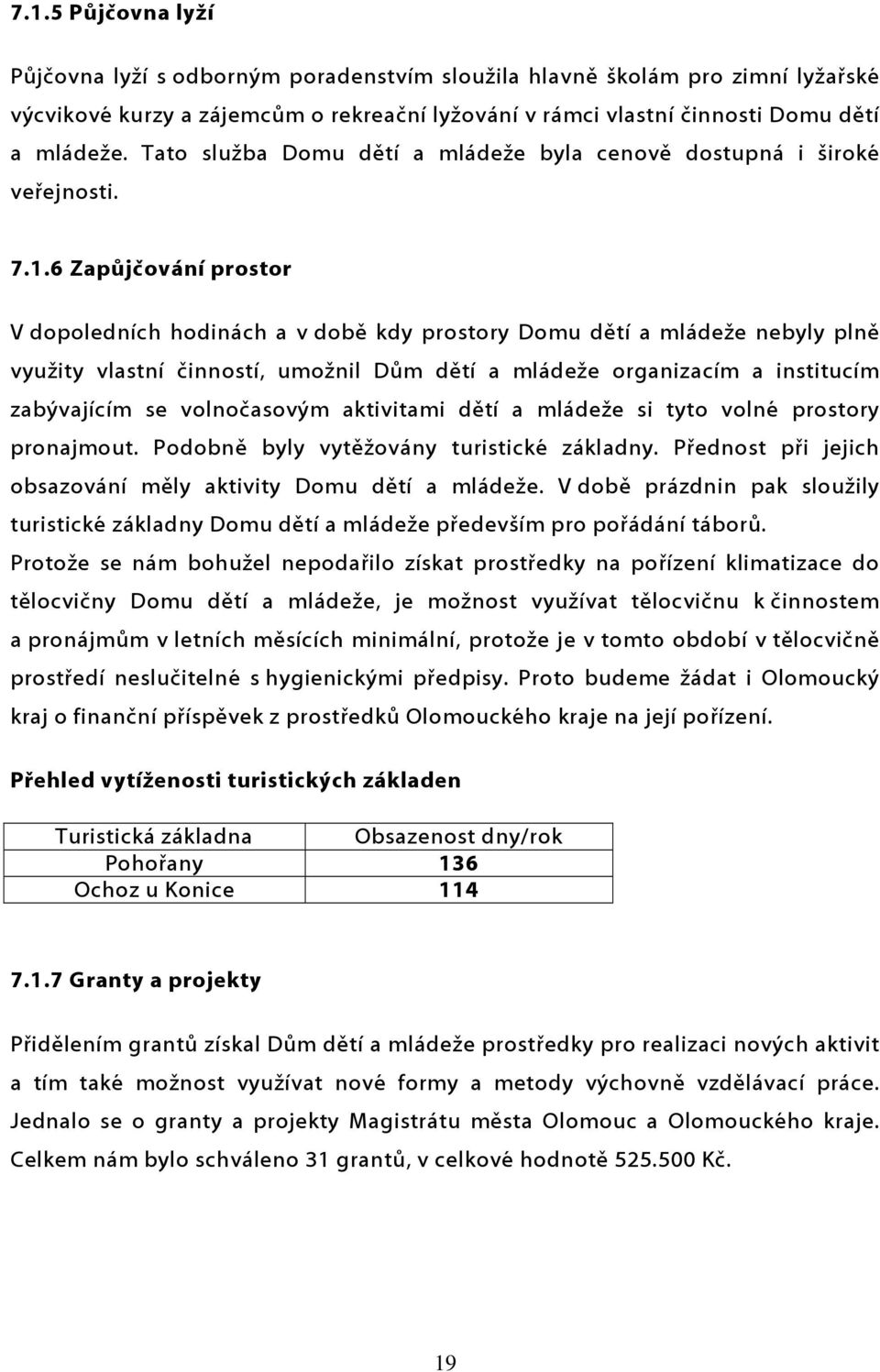 6 Zapůjčování prostor V dopoledních hodinách a v době kdy prostory Domu dětí a mládeže nebyly plně využity vlastní činností, umožnil Dům dětí a mládeže organizacím a institucím zabývajícím se