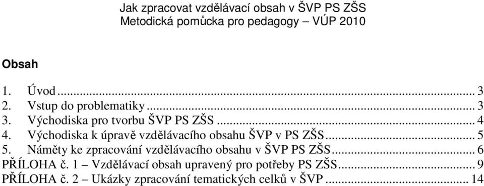 Východiska k úpravě vzdělávacího obsahu ŠVP v PS ZŠS... 5 5.