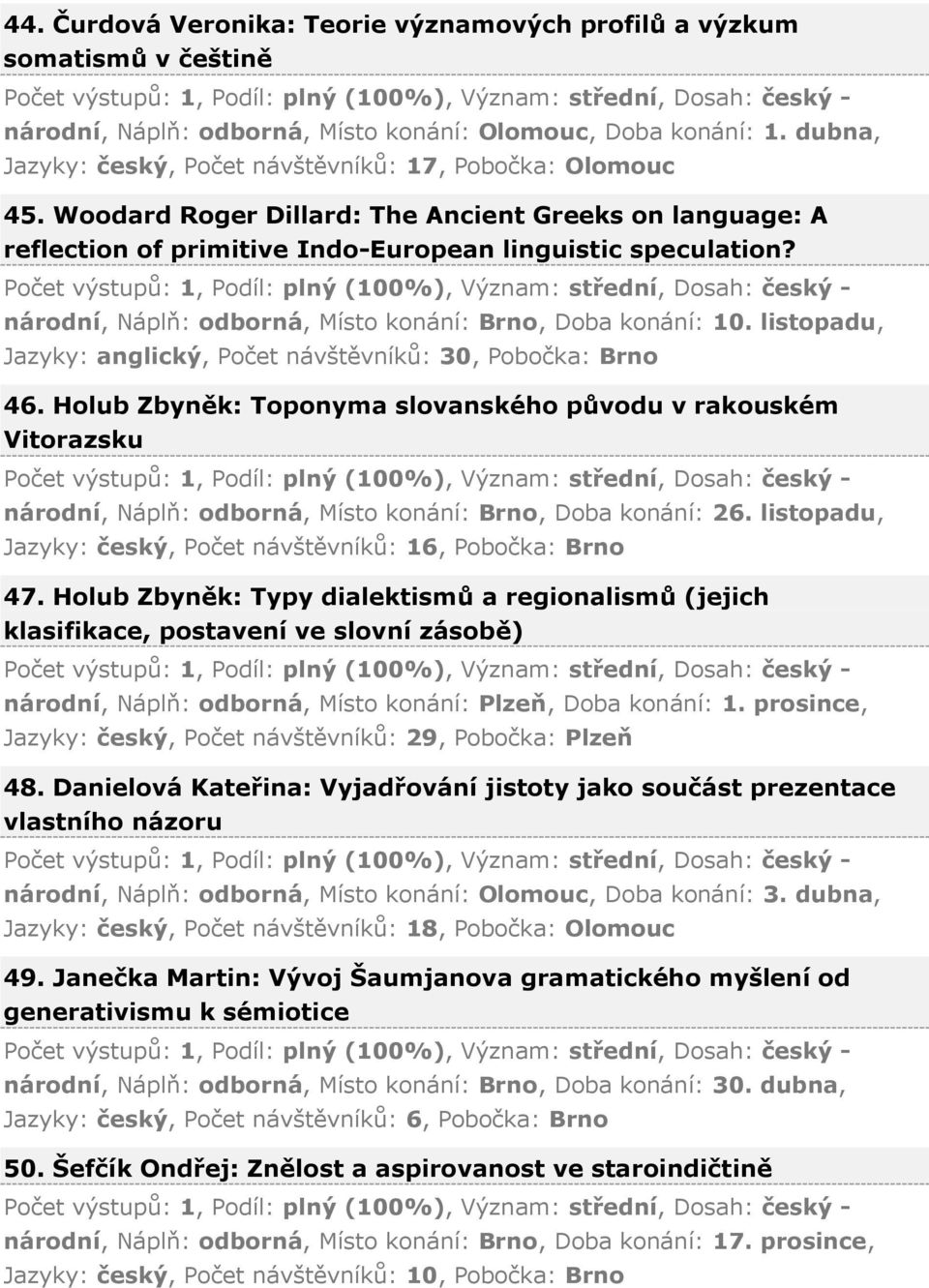 národní, Náplň: odborná, Místo konání: Brno, Doba konání: 10. listopadu, Jazyky: anglický, Počet návštěvníků: 30, Pobočka: Brno 46.