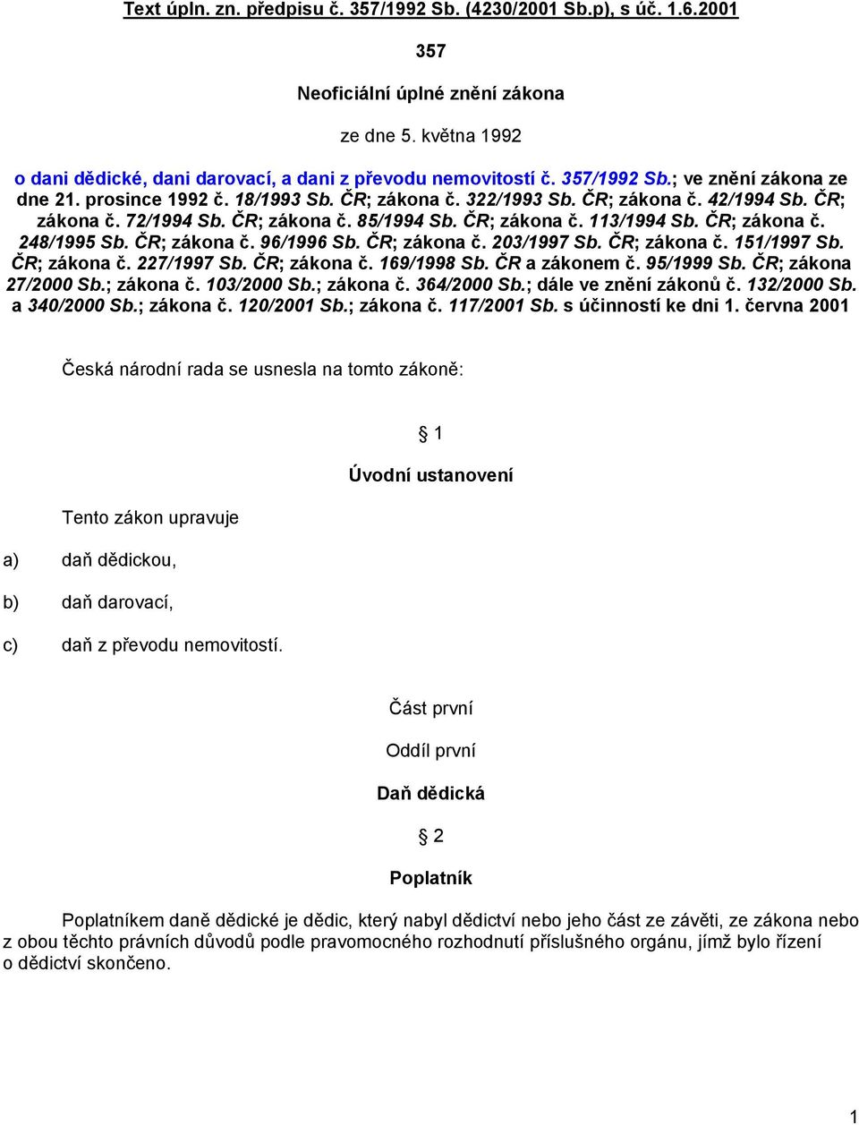 ČR; zákona č. 248/1995 Sb. ČR; zákona č. 96/1996 Sb. ČR; zákona č. 203/1997 Sb. ČR; zákona č. 151/1997 Sb. ČR; zákona č. 227/1997 Sb. ČR; zákona č. 169/1998 Sb. ČR a zákonem č. 95/1999 Sb.