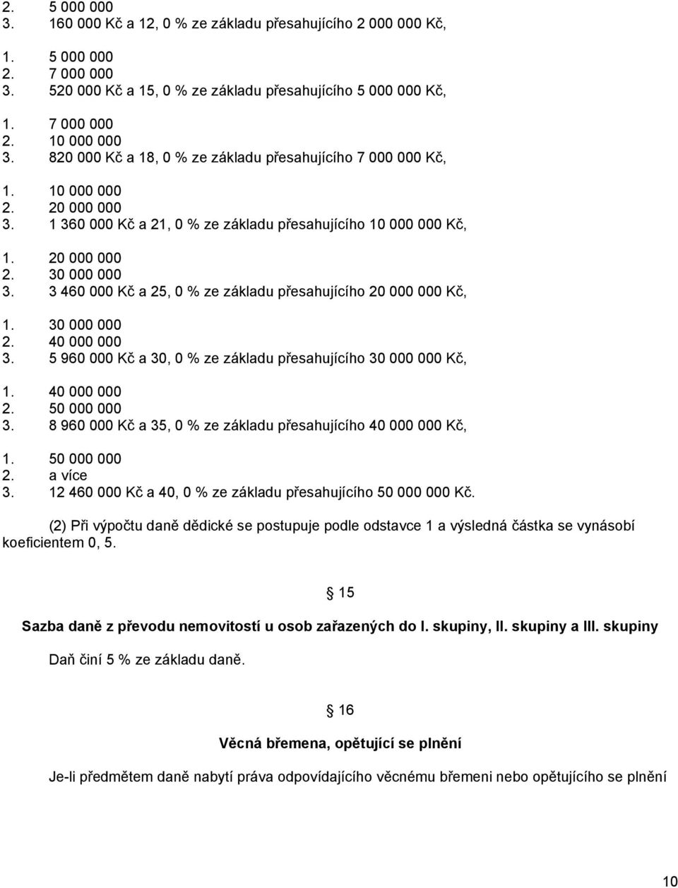 3 460 000 Kč a 25, 0 % ze základu přesahujícího 20 000 000 Kč, 1. 30 000 000 2. 40 000 000 3. 5 960 000 Kč a 30, 0 % ze základu přesahujícího 30 000 000 Kč, 1. 40 000 000 2. 50 000 000 3.