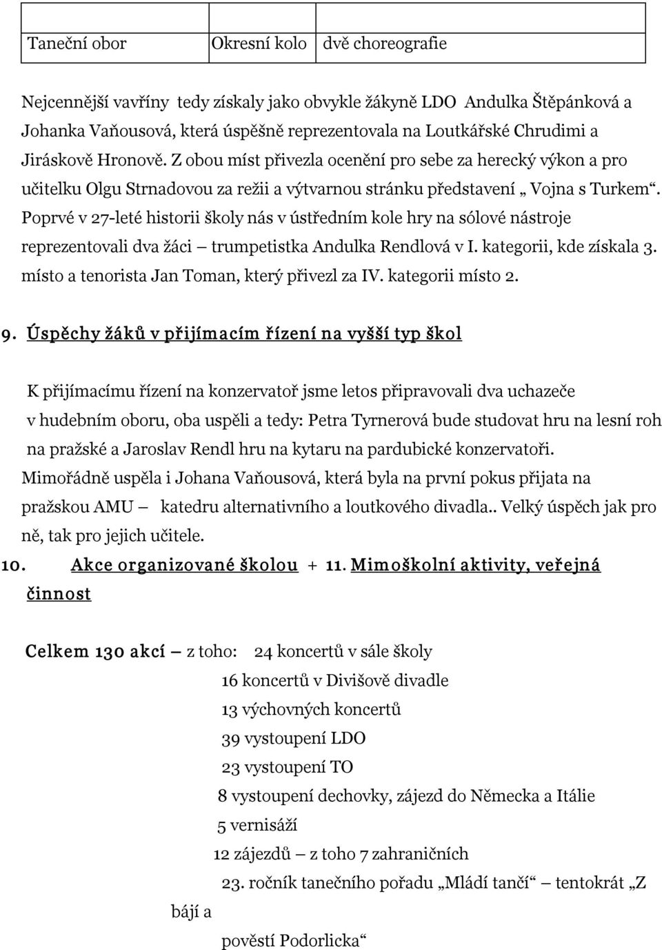 Poprvé v 27 leté historii školy nás v ústředním kole hry na sólové nástroje reprezentovali dva žáci trumpetistka Andulka Rendlová v I. kategorii, kde získala 3.