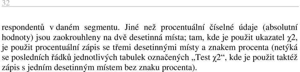 místa; tam, kde je použit ukazatel χ2, je použit procentuální zápis se třemi desetinnými místy