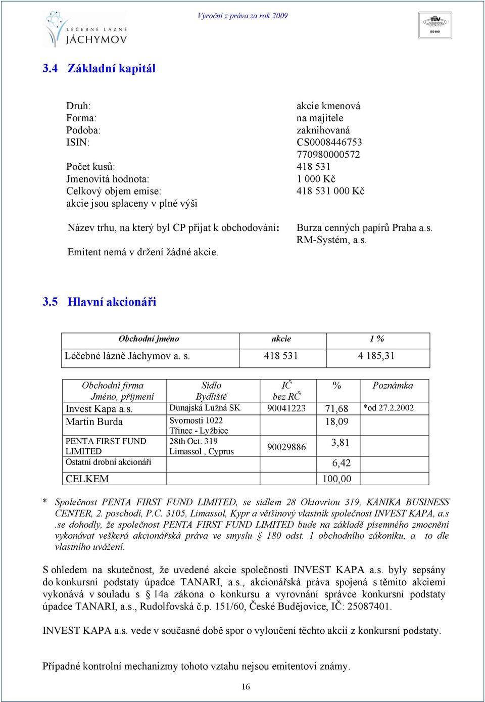 jsou splaceny v plné výši Název trhu, na který byl CP přijat k obchodování: Emitent nemá v držení žádné akcie. Burza cenných papírů Praha a.s. RM-Systém, a.s. 3.