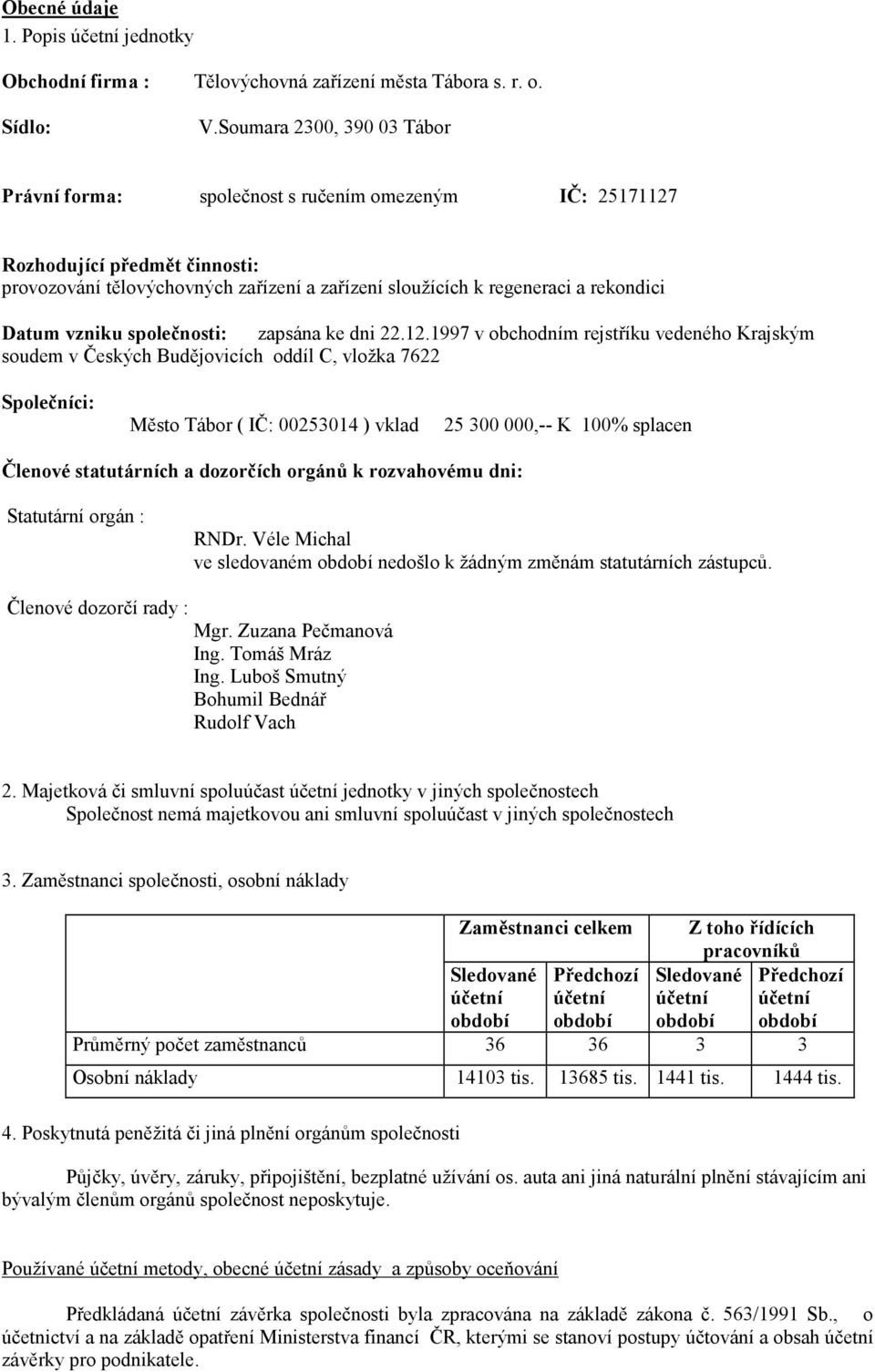 Datum vzniku společnosti: zapsána ke dni 22.12.