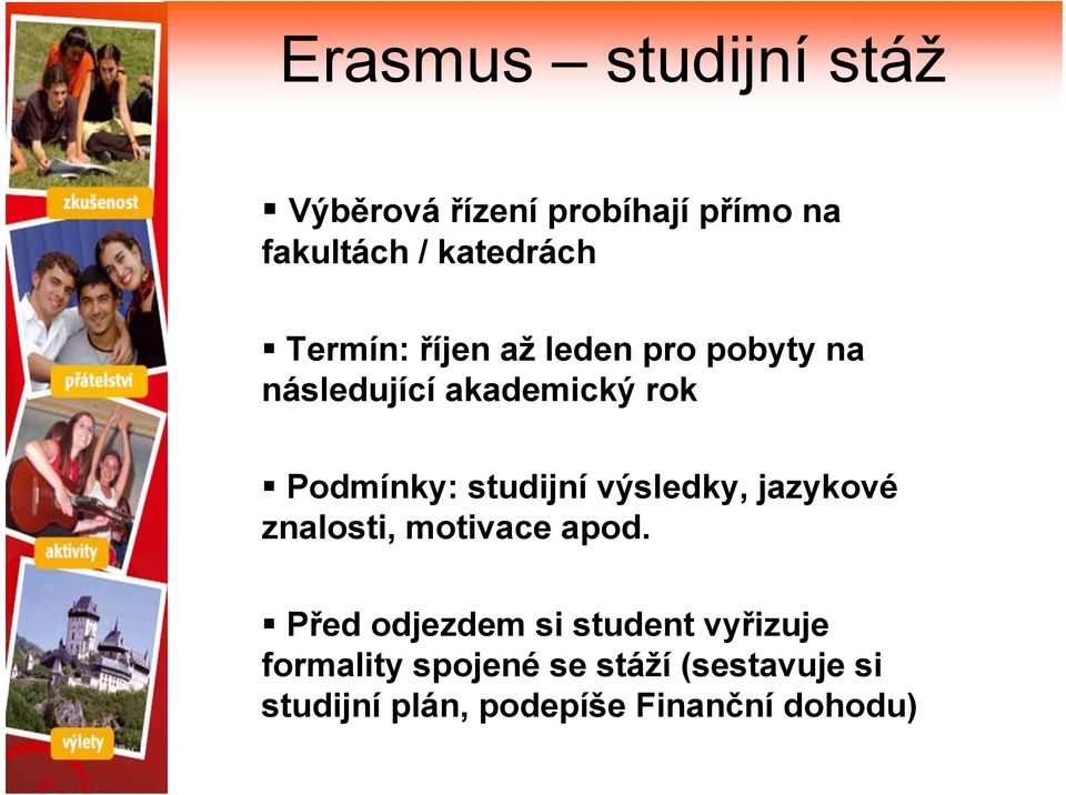 studijní výsledky, jazykové znalosti, motivace apod.