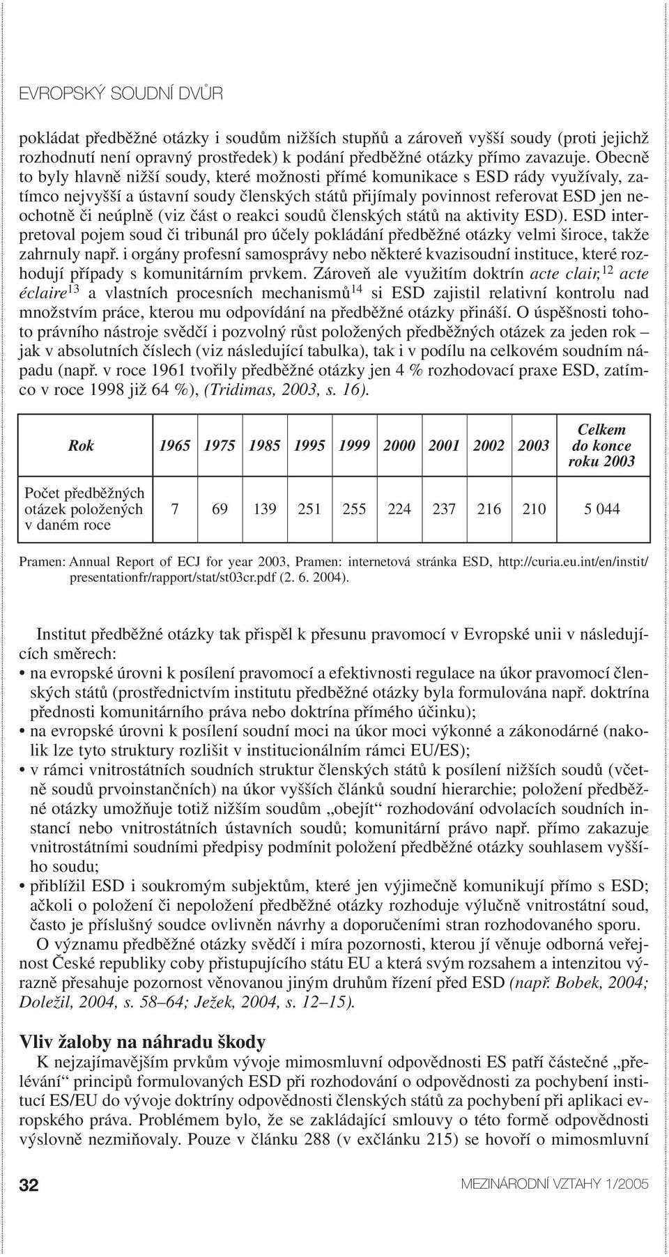 (viz část o reakci soudů členských států na aktivity ESD). ESD interpretoval pojem soud či tribunál pro účely pokládání předběžné otázky velmi široce, takže zahrnuly např.