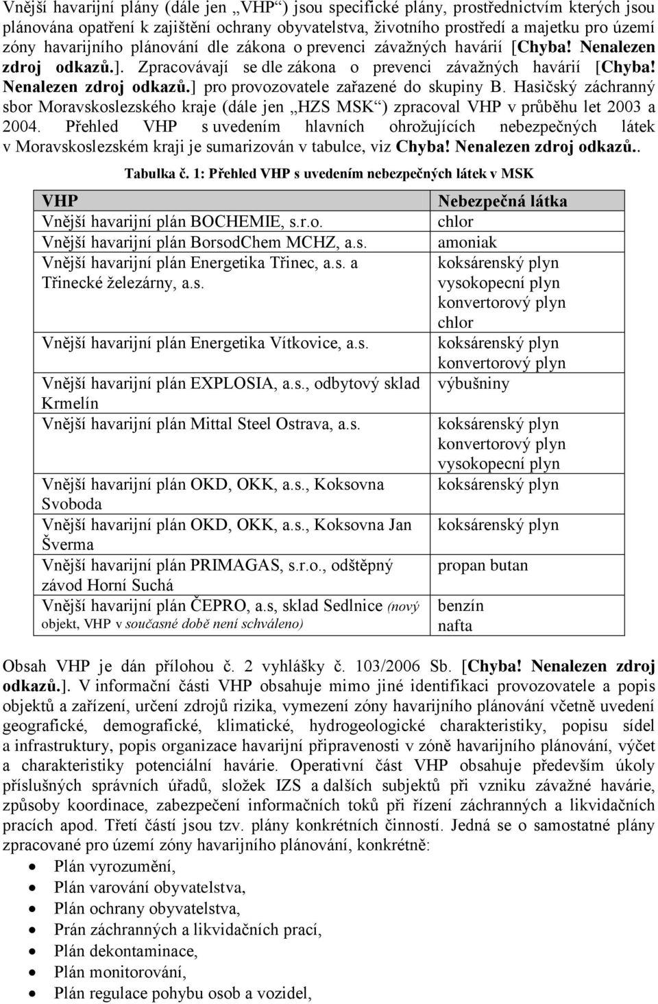 Hasičský záchranný sbor Moravskoslezského kraje (dále jen HZS MSK ) zpracoval VHP v průběhu let 2003 a 2004.