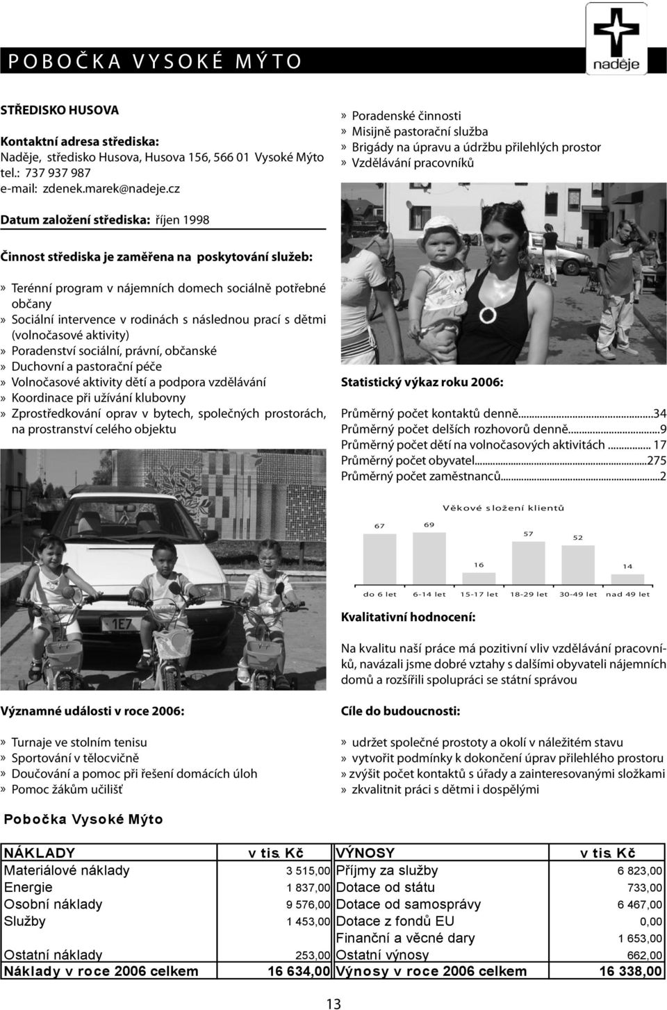 poskytování služeb:» Terénní program v nájemních domech sociálně potřebné občany» Sociální intervence v rodinách s následnou prací s dětmi (volnočasové aktivity)» Poradenství sociální, právní,