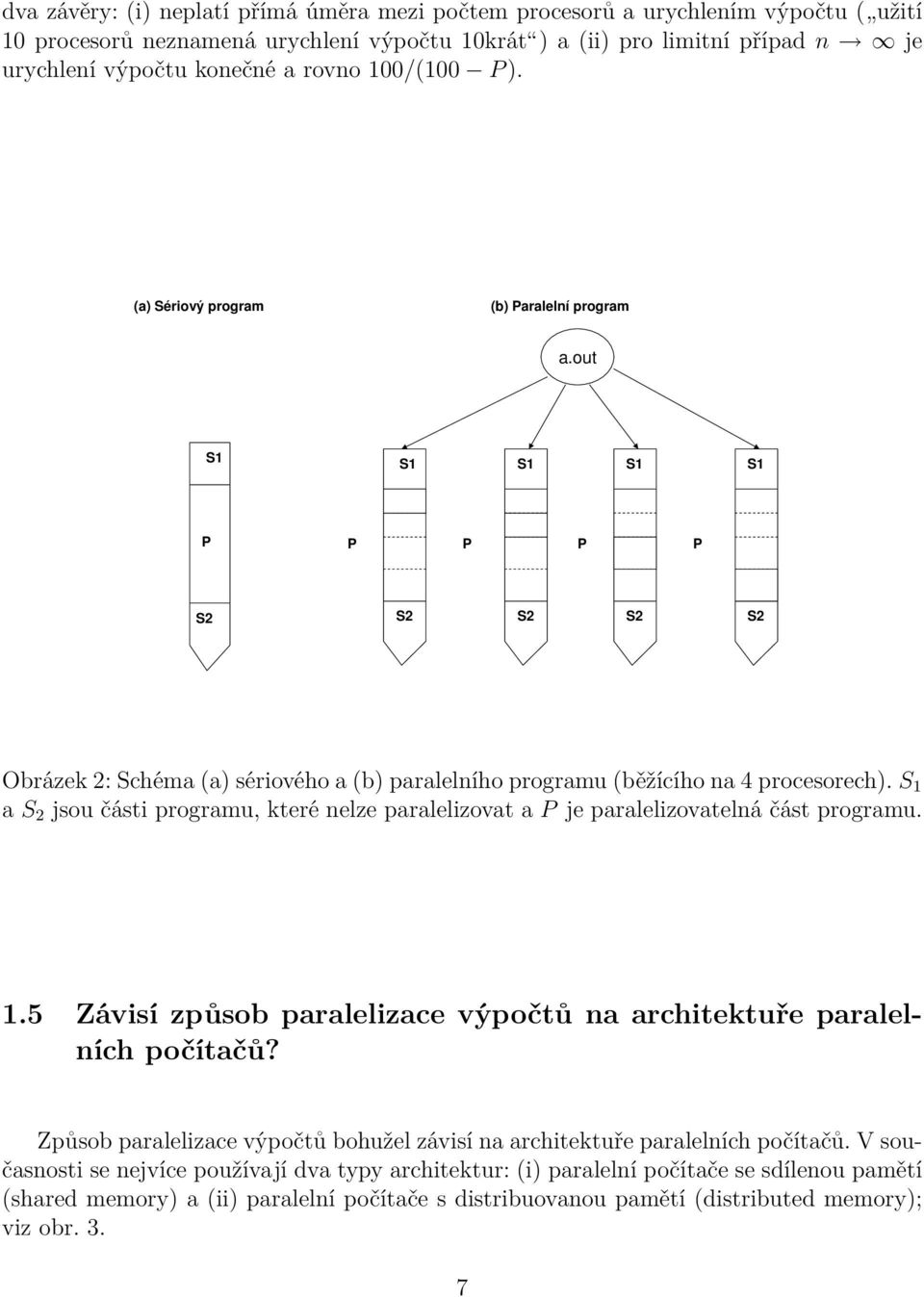 S 1 a S 2 jsou části programu, které nelze paralelizovat a P je paralelizovatelná část programu. 1.5 Závisí způsob paralelizace výpočtů na architektuře paralelních počítačů?