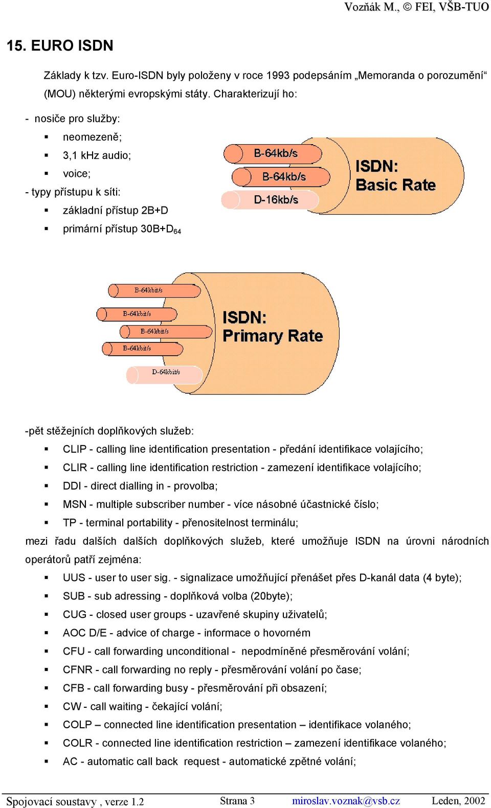 line identification presentation - předání identifikace volajícího; CLIR - calling line identification restriction - zamezení identifikace volajícího; DDI - direct dialling in - provolba; MSN -