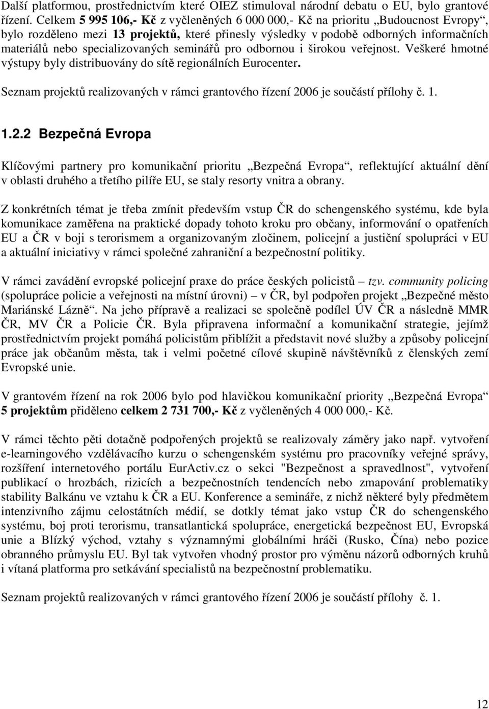 specializovaných seminářů pro odbornou i širokou veřejnost. Veškeré hmotné výstupy byly distribuovány do sítě regionálních Eurocenter.