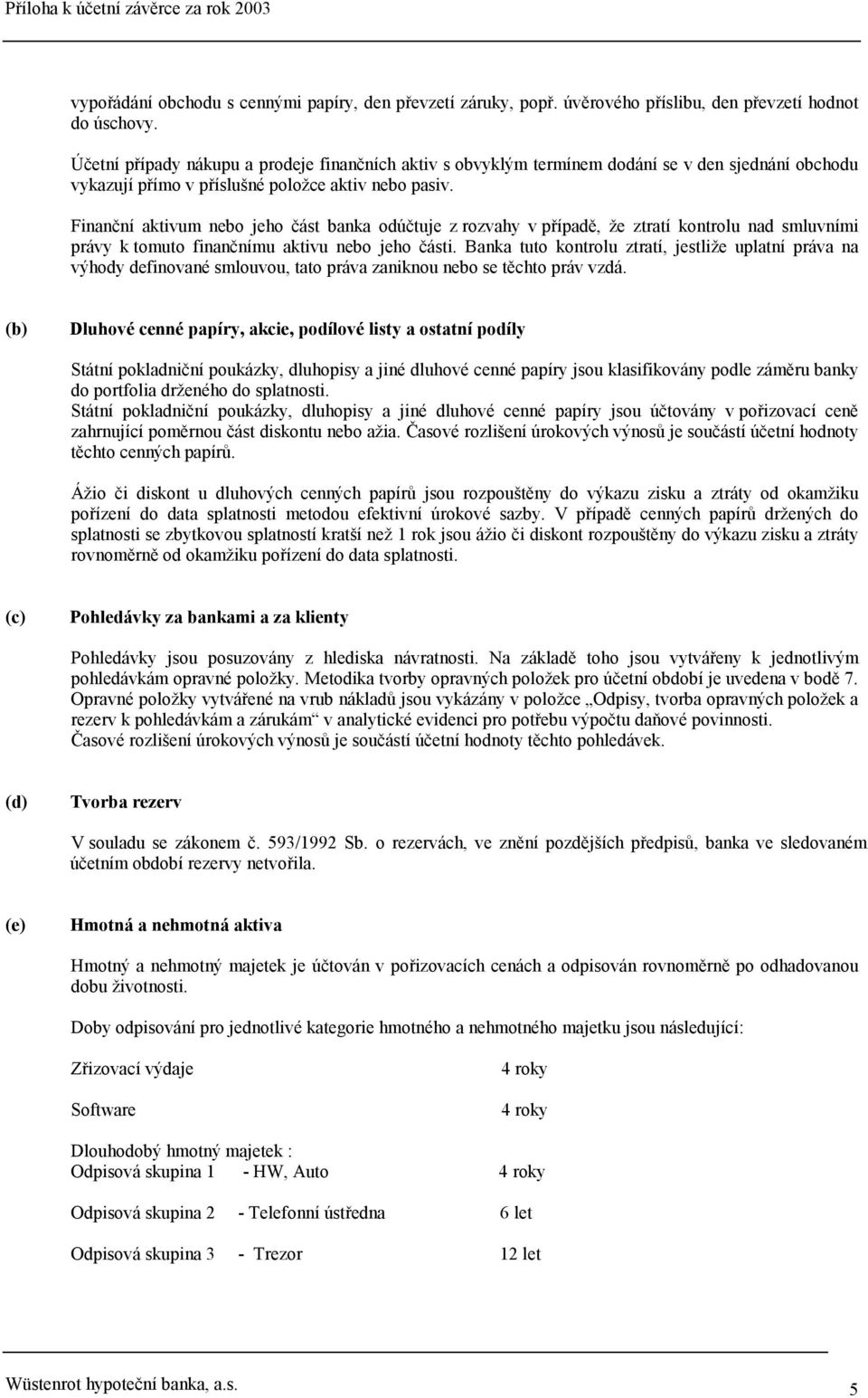 Finanční aktivum nebo jeho část banka odúčtuje z rozvahy v případě, že ztratí kontrolu nad smluvními právy k tomuto finančnímu aktivu nebo jeho části.