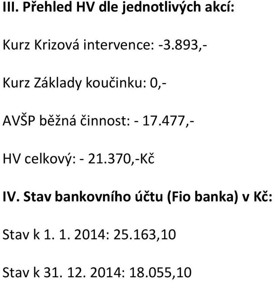 477,- HV celkový: - 21.370,-Kč IV.