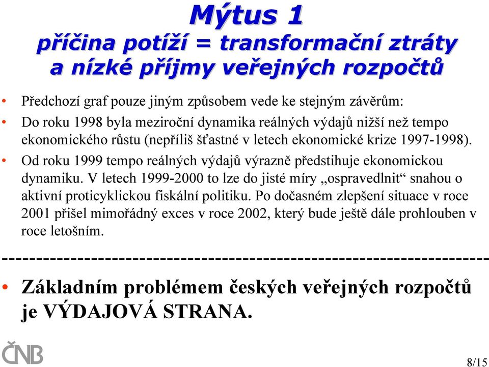 V letech 1999-2000 to lze do jisté míry ospravedlnit snahou o aktivní proticyklickou fiskální politiku.