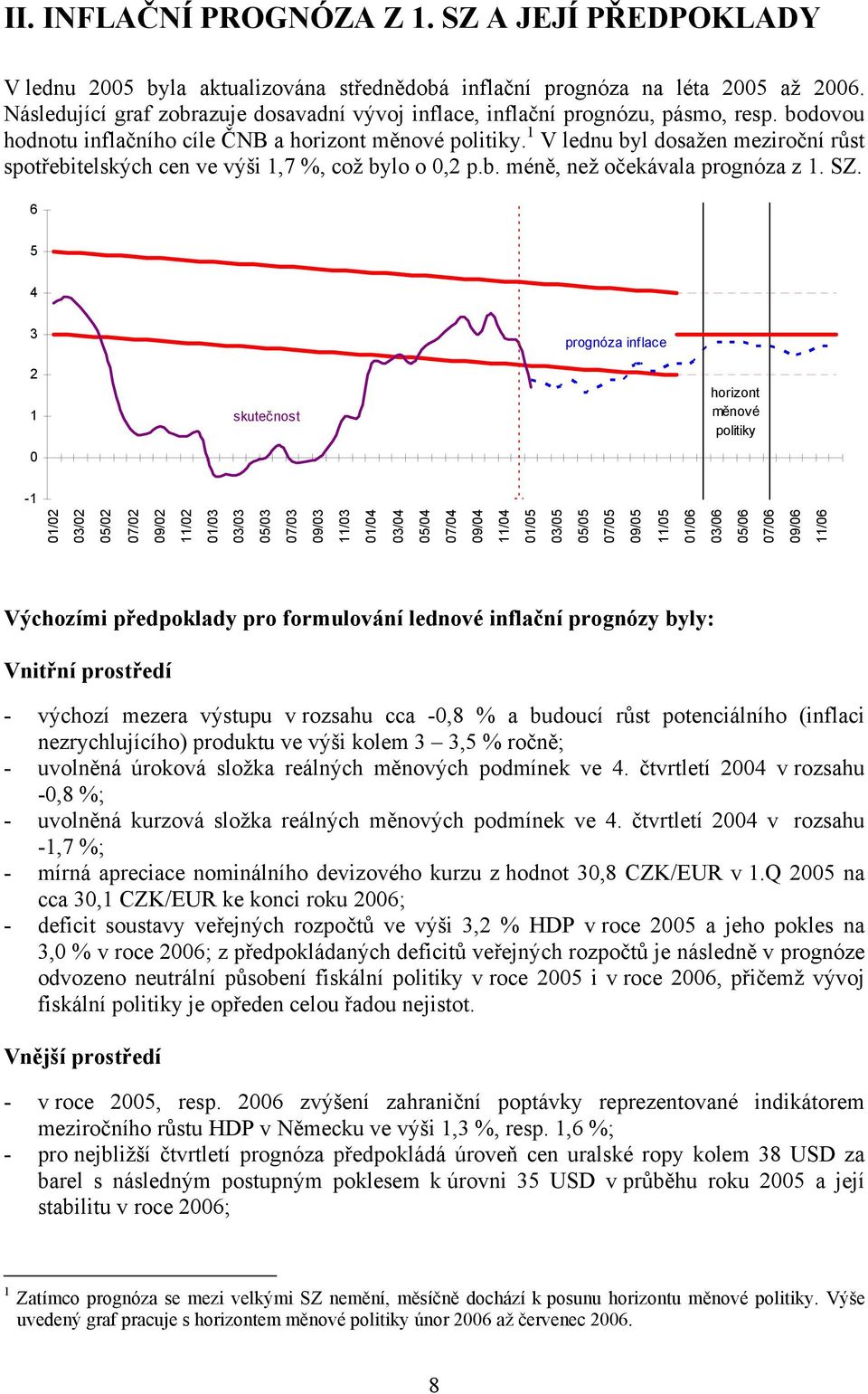 1 V lednu byl dosažen meziroční růst spotřebitelských cen ve výši 1,7 %, což bylo o 0,2 p.b. méně, než očekávala prognóza z 1. SZ.