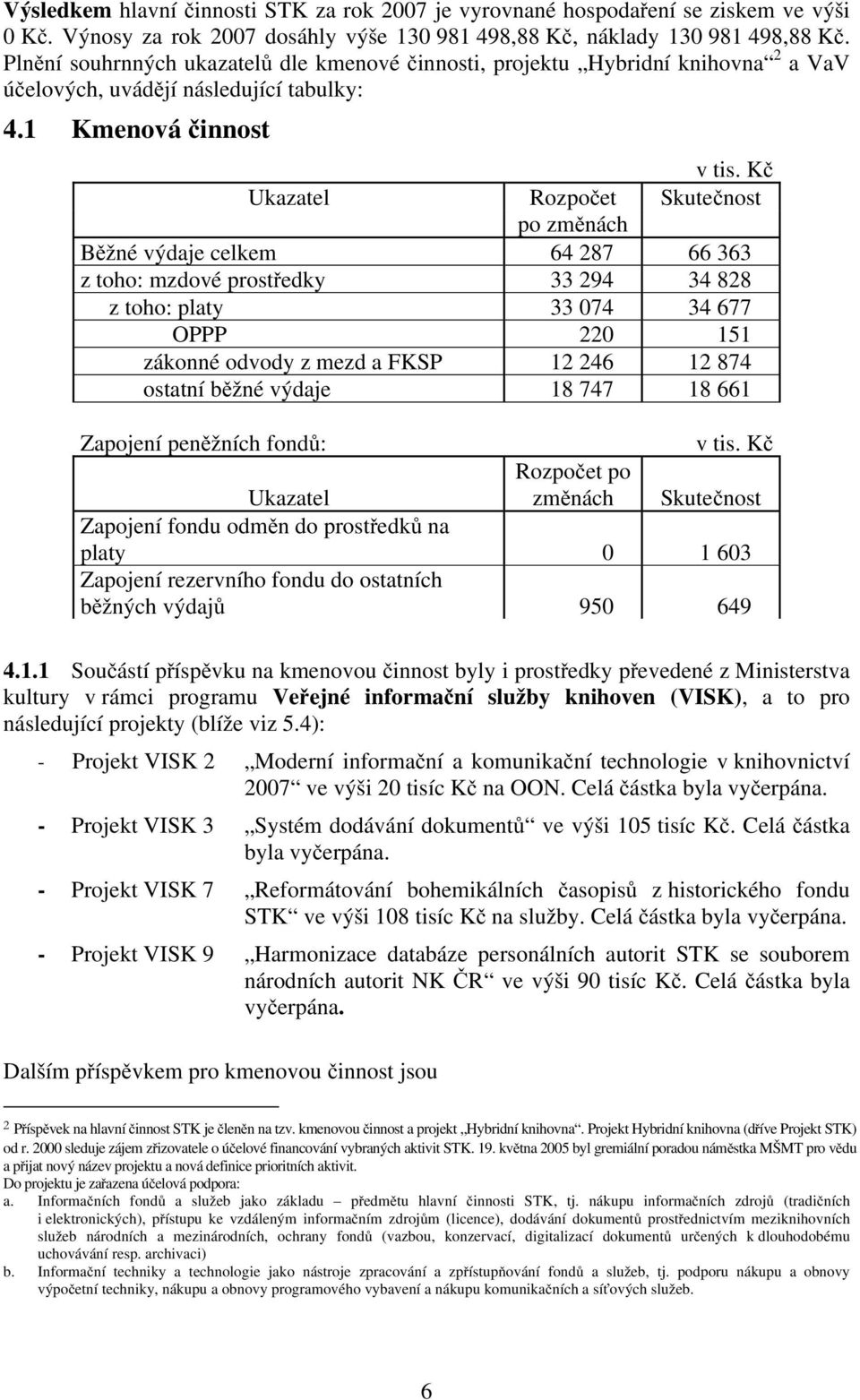 Kč Ukazatel Rozpočet Skutečnost po změnách Běžné výdaje celkem 64 287 66 363 z toho: mzdové prostředky 33 294 34 828 z toho: platy 33 074 34 677 OPPP 220 151 zákonné odvody z mezd a FKSP 12 246 12