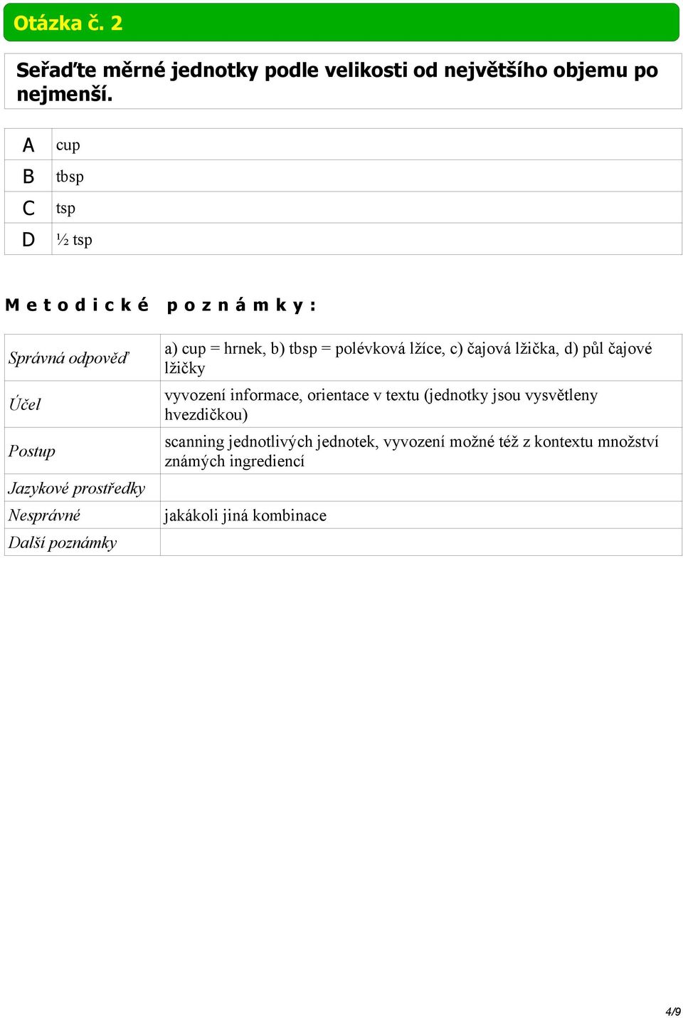 lžičky vyvození informace, orientace v textu (jednotky jsou vysvětleny hvezdičkou) scanning